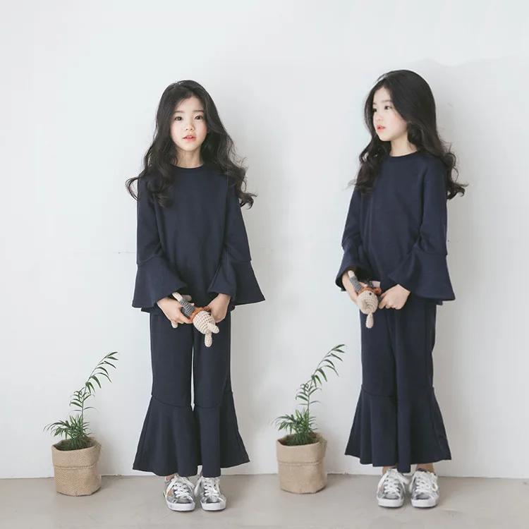 

Autumn Girls Clothing Set Girl Suit Teens Sweater+ Bell-bottoms Two-piece Suit 4-12Y Baby Big Girls Casual Clothing Sets