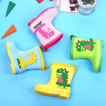 

Rain Boots Kids Winter Girl Cute 3D Dinosaur Children's Boys Boots Plush Warm Ankle PVC Waterproof Baby Water Shoes Rainboots