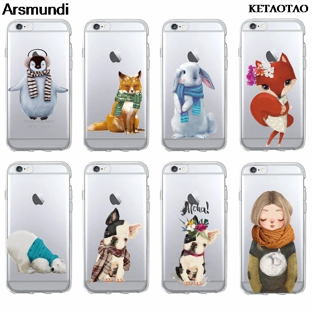 KETAOTAO Warm Winter Bunny Fox Bulldog Penguin Polar Bear Phone Cases for iPhone Plus X Case Crystal Clear Soft TPU Cover |