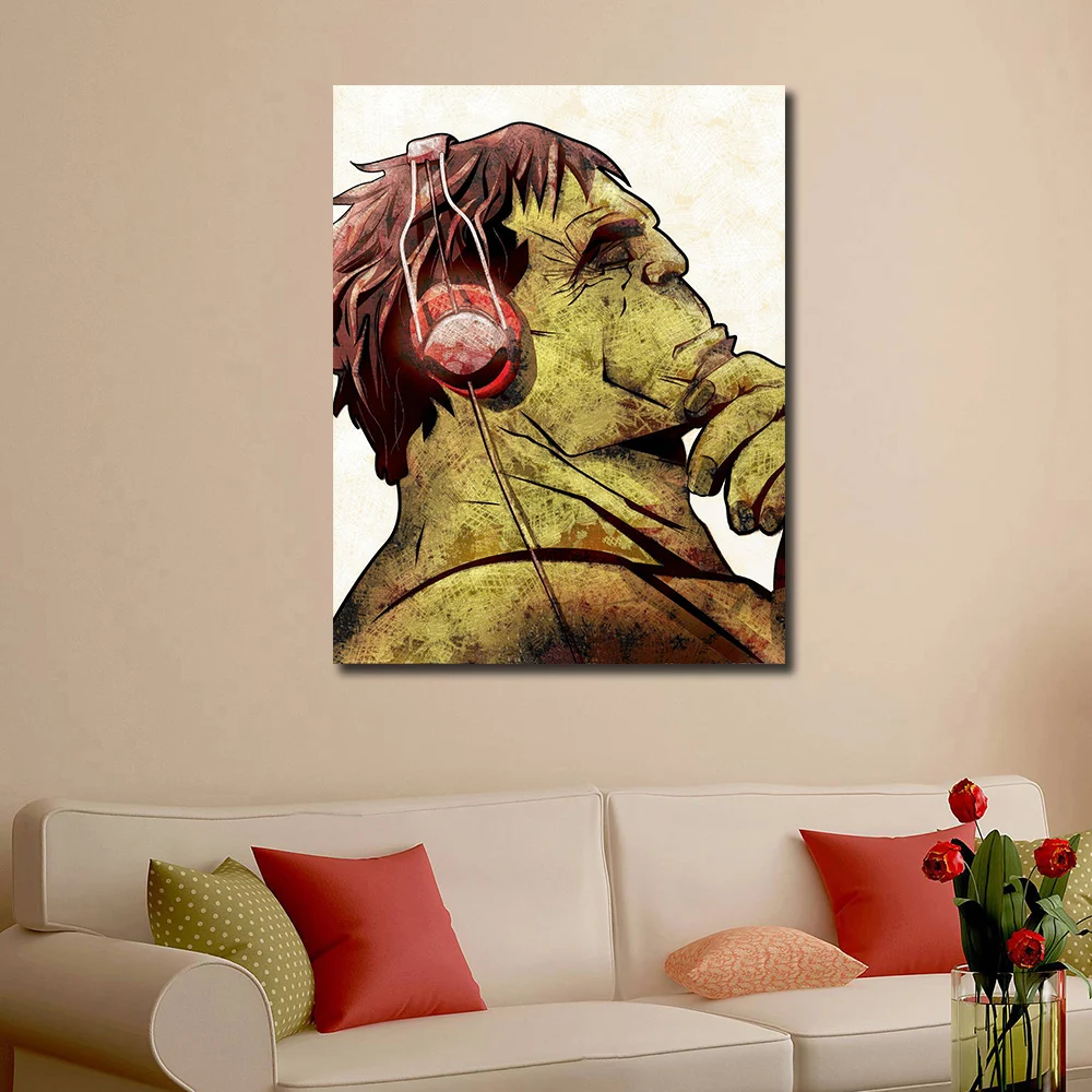 Superhero Hulk Headphones Canvas Painting Art Print Poster Always Be Yourself Cartoon Kids Rooms Wall Picture Home Decor