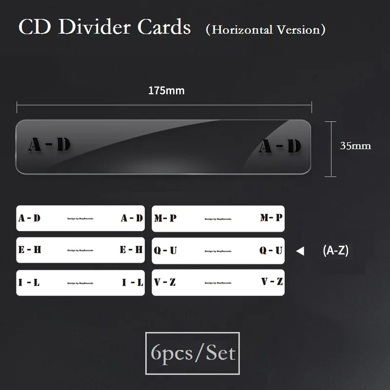 6 шт. Алфавит Tab карты с обозначениями Проигрыватель CD Музыка виниловые органайзеры CD и долгоиграющая запись разделители карты - Цвет: Horizontal CD Cards