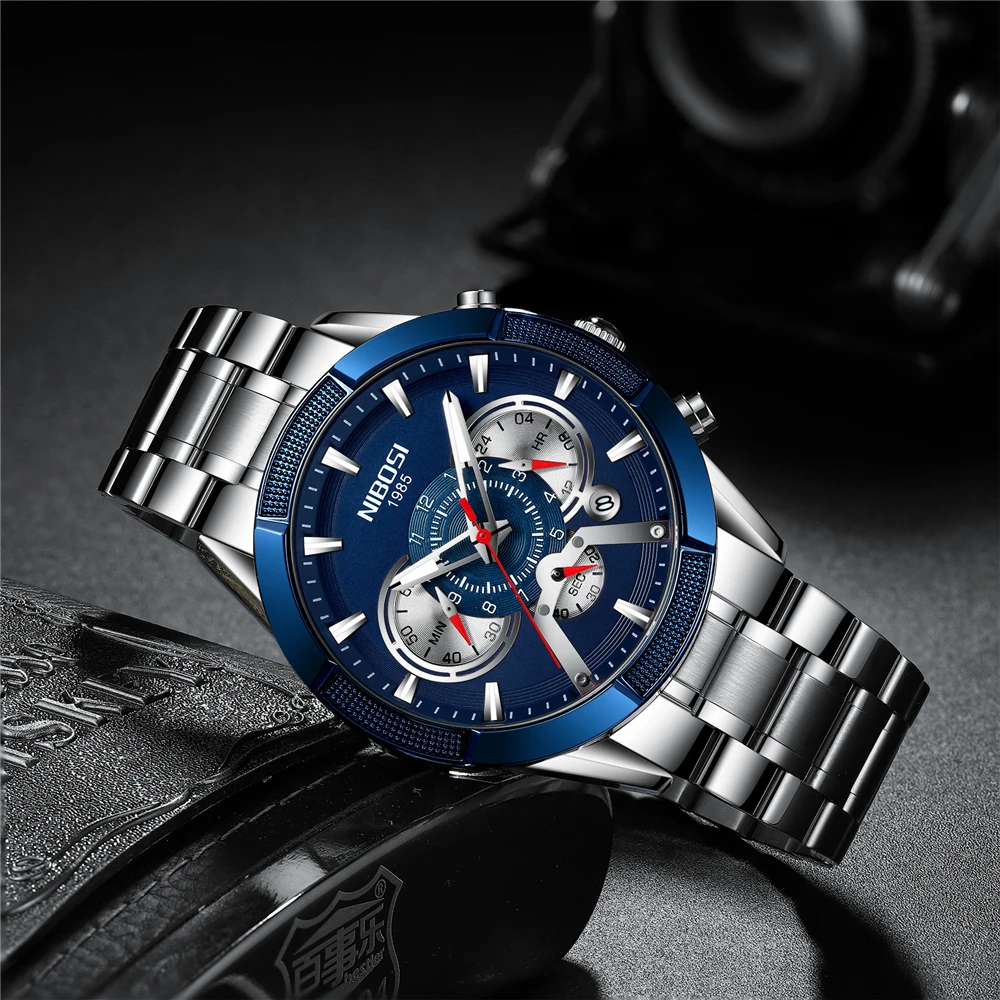Часы наручные NIBOSI мужские с большим циферблатом оригинальные брендовые