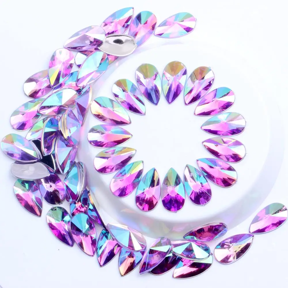 10 light purple ab Акриловые Стразы DIY драгоценные камни 8x13 мм 2000 шт в форме капли с плоским основанием острый Блестящий декор для ногтей украшения - Цвет: 10 light purple ab