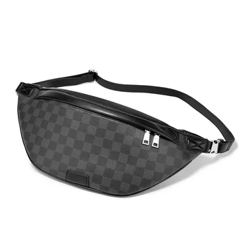 

New Large Wide Men Waist Pack Microfiber Synthetic Leather Sport Run Fanny Bag Men's Shoulder Crossbody Bags Chess Plaid