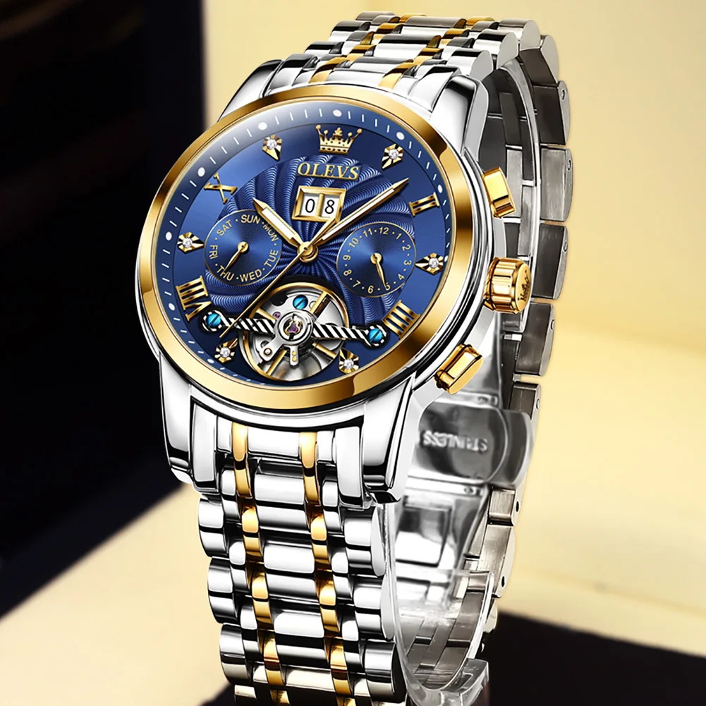OLEVS Automatic Waterproof Stainless Steel Mechanical Watches For Men Gift Box Luminous Male Wristwatch mechanical watch
