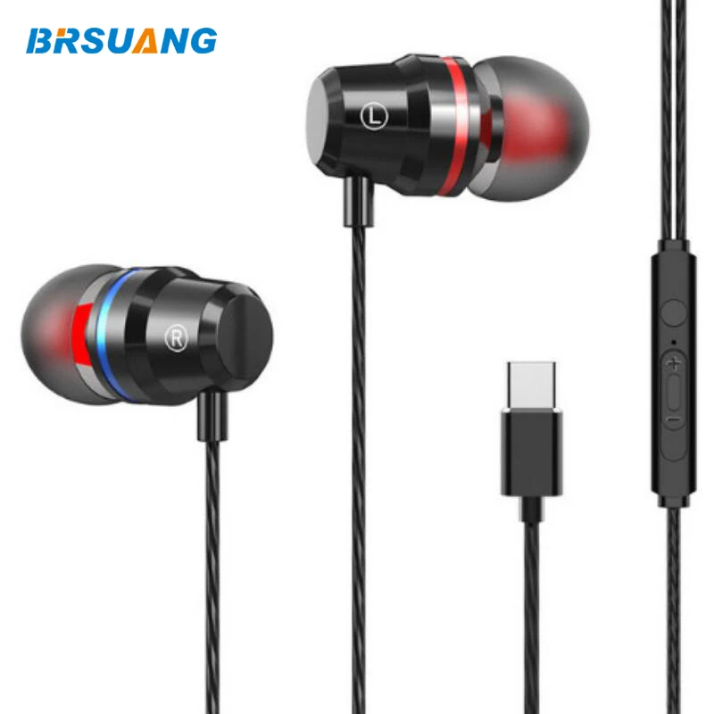 

BRSUANG Type-C Metal Serious Bass Earbuds Wired Stereo Music Earplug Earphones With Mic For Samsung Huawei Xiaomi Nokia Sony Etc