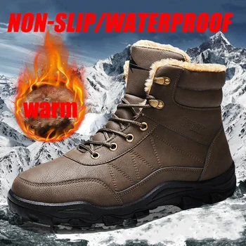 

Non-slip Winter Snow Boots Men Waterproof High Top Leather Shoes Men Outdoor Warm Plush Black Hiking Boots 2020 Botas Hombre