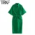 TRAF Women Chic Fashion Button-up Draped Midi Shirt Dress Vintage Short Sleeve Side Zipper Женские платья Vestidos