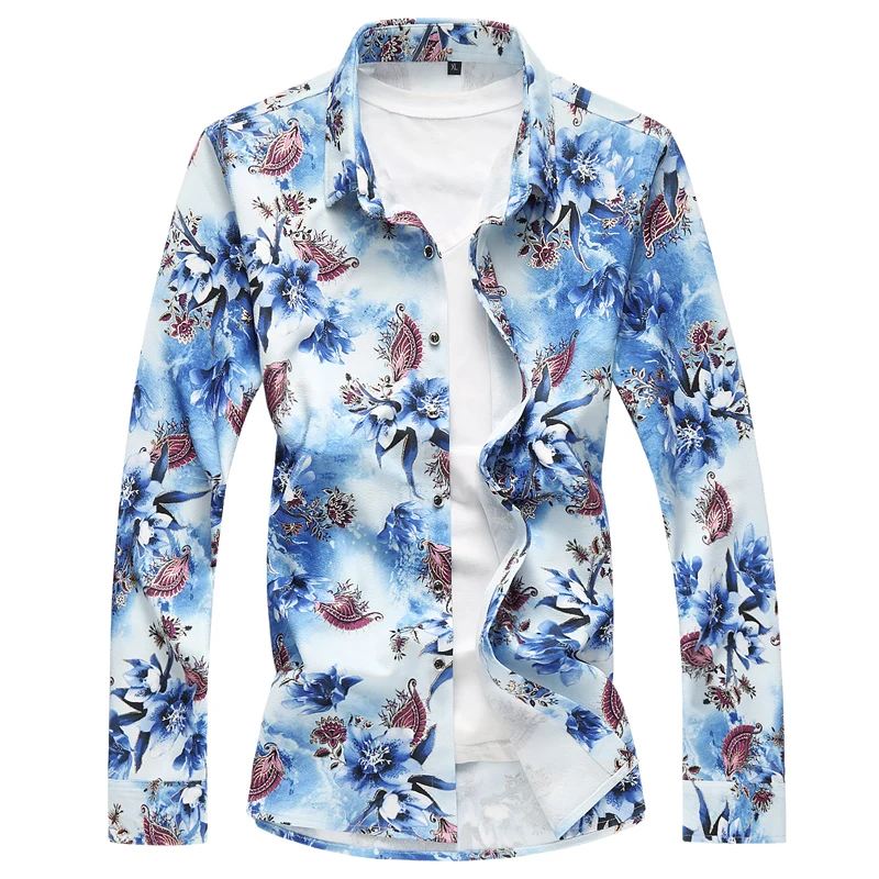 

Spring and Autumn Fashion Men's Long Sleeve Shirt Slim Trend New Men's Personality Printing Large Size Shirt Genuine Men