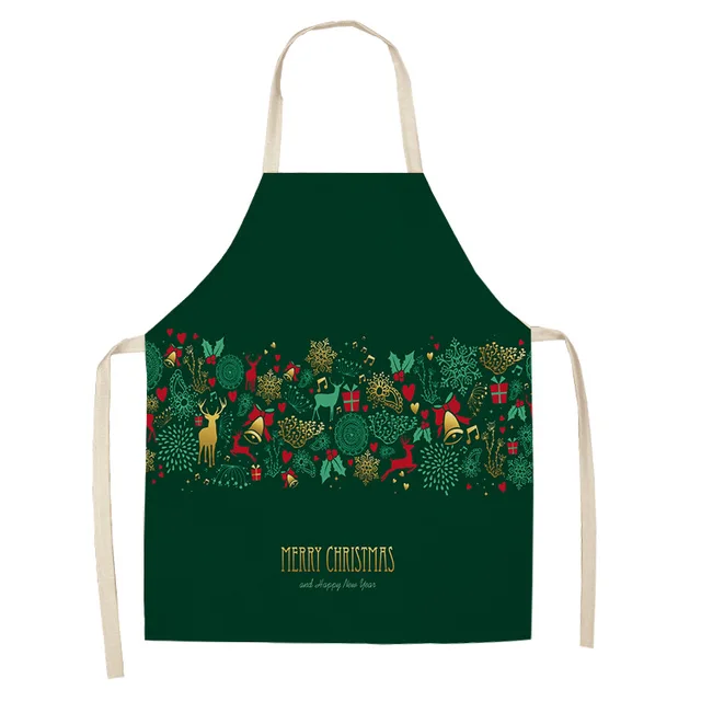 Green Custom Linen Cooking Apron Dress Christmas Tree Gift Elk Child Kitchen Funny Kitchen Apron for Women Baking Accessories Green Christmas 02