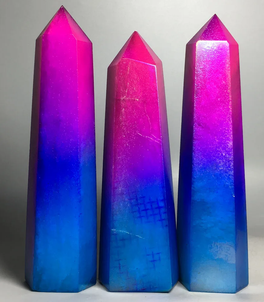 

895g 3pcs Natural healing rainbow mixed color electroplating aura crystal points wand