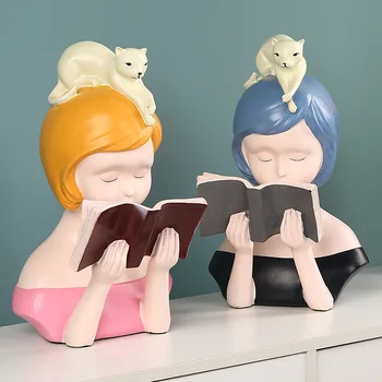 

Nordic Reading Girl Model Resin Figure Ornaments Figurines Home Decoration Accessories for Living Room Ornaments for Home Decor