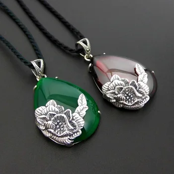 

FNJ 925 Silver Big Flower Pendant for Jewelry Making 100% Original Pure S925 Sterling Silver Pendants Women Green Agate
