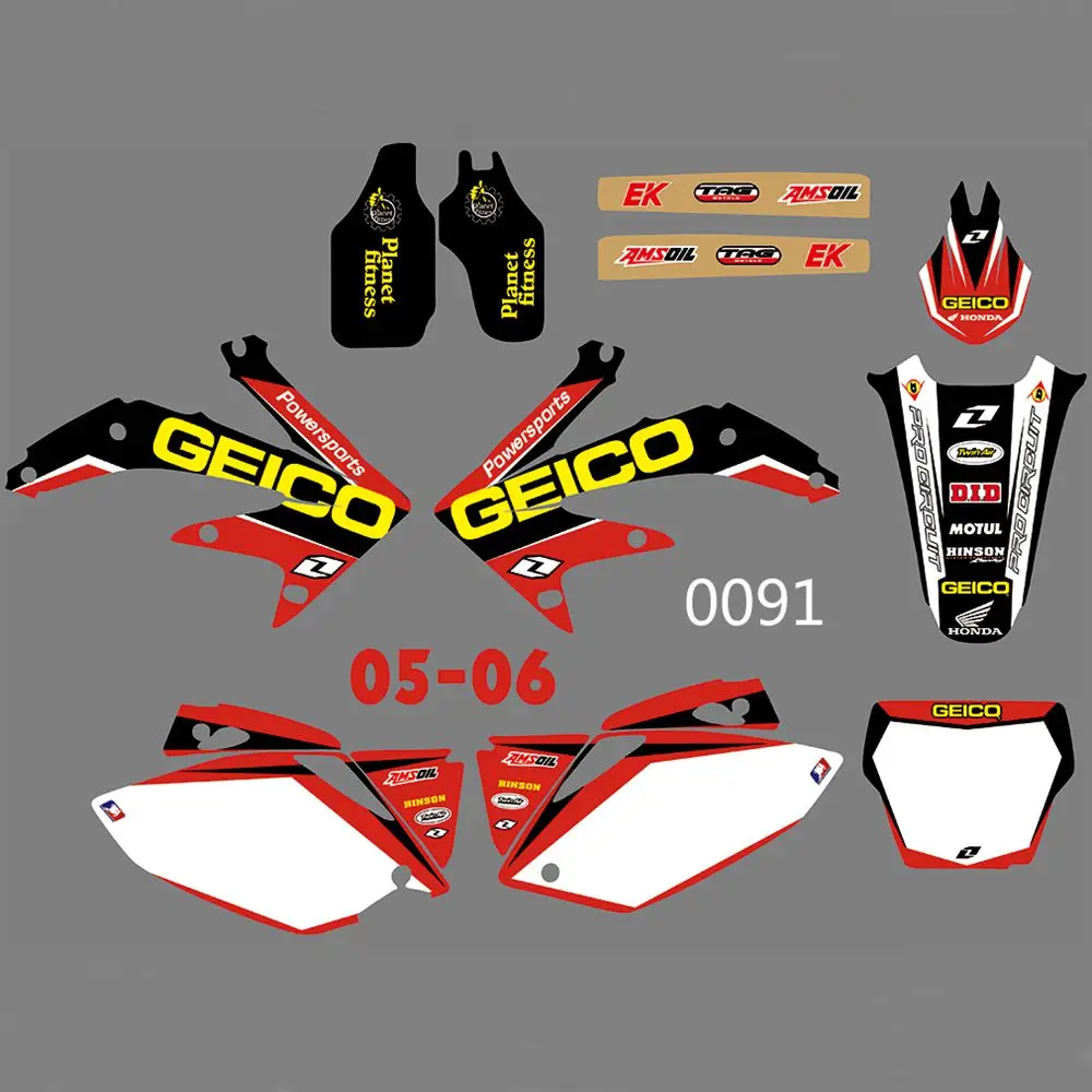 

New Full Graphics Decals Stickers Custom Number Name Glossy Bright Stickers Waterproof for HONDA CRF450R CRF450 2005-2006