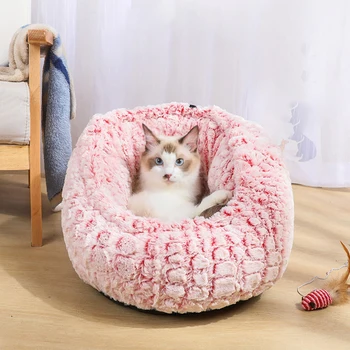 

Adjustable Fleece Pet Cat Bed Soft Round Cat Nest House Winter Warm Deep Sleeping Bed Mat Pet Dog Basket Cushion Pet Supplies