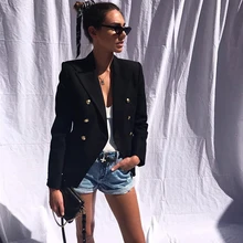 Green Blue  Black White Blazer Women Office Formal Double Breasted Buttons