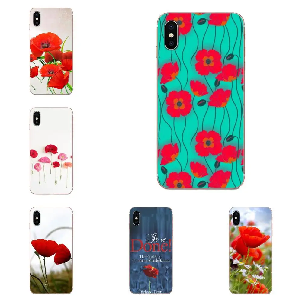Red Poppies On Black Style Cornflowers For Galaxy Note 10 A10E A10S A20S A30S A40S A50S A6S A70S A730 A8S M10S M30S Lite Plus | Мобильные