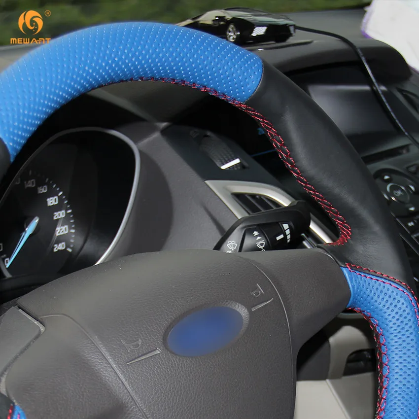MEWANT Черный Синий чехол для рулевого колеса автомобиля из натуральной кожи Ford Focus 3