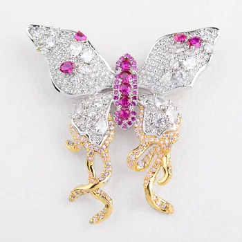 

49x49mm Mixed Color golden plated Cz micro butterfly brooch
