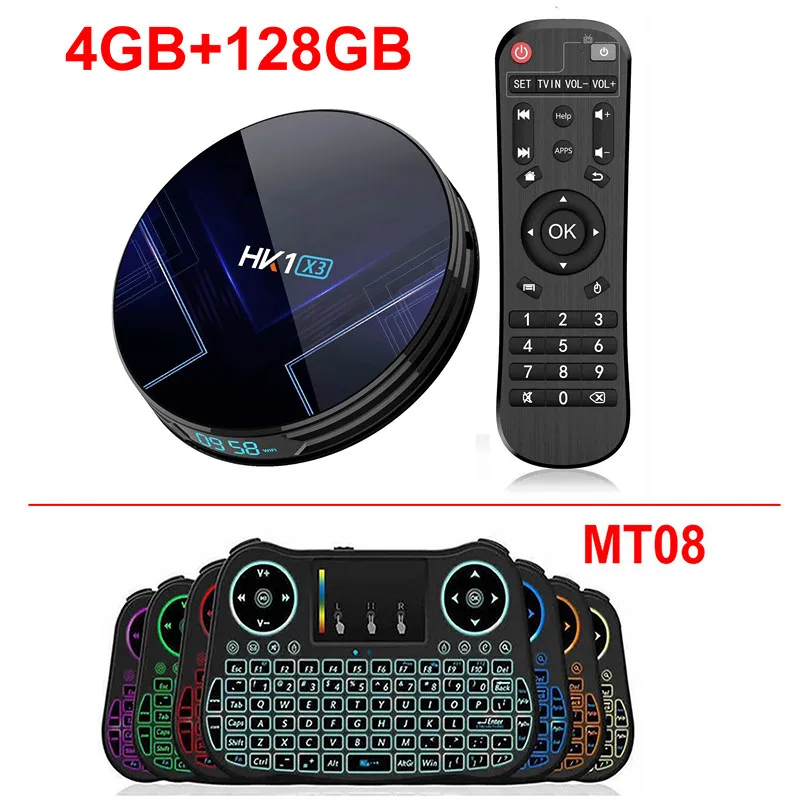 4GB 128GB And MT08 HK1 X3 Android 9,0 Smart tv BOX Amlogic S905X3 4 Гб ОЗУ 128 Гб 5G Wifi BT4.0 1000M LAN USB3.0 H.265 8K ТВ-приставка медиаплеер - Цвет: 4GB 128GB And MT08