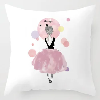 

Pink Dress Girl Hand Printed Cushion Cover for Sofa Home Decorative Pillow Cover 45x45cm Super Soft Pillowcase