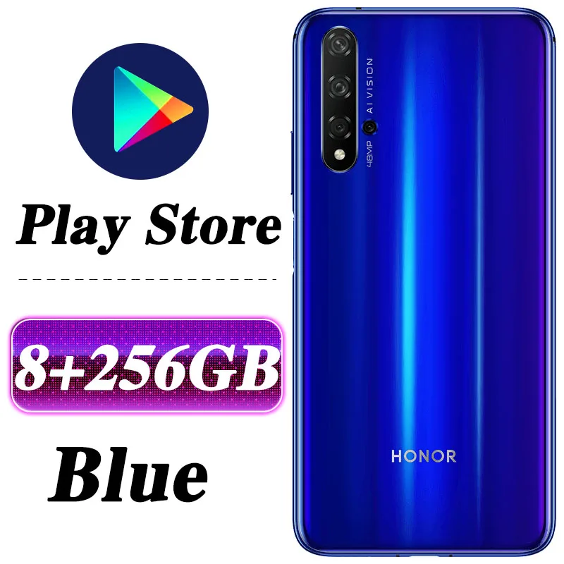 Мобильный телефон HONOR 20, 8 ГБ, 128 ГБ, 6,26 дюймов, Kirin 980, четыре ядра, Android 9,0, NFC, разблокировка лица, суперзарядка, Google play - Цвет: 8G 256G Blue