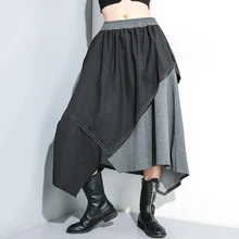 Новая мода лето осень эластичная талия сшивание нерегулярные свободные трапециевидной формы половина тела юбка женская N760