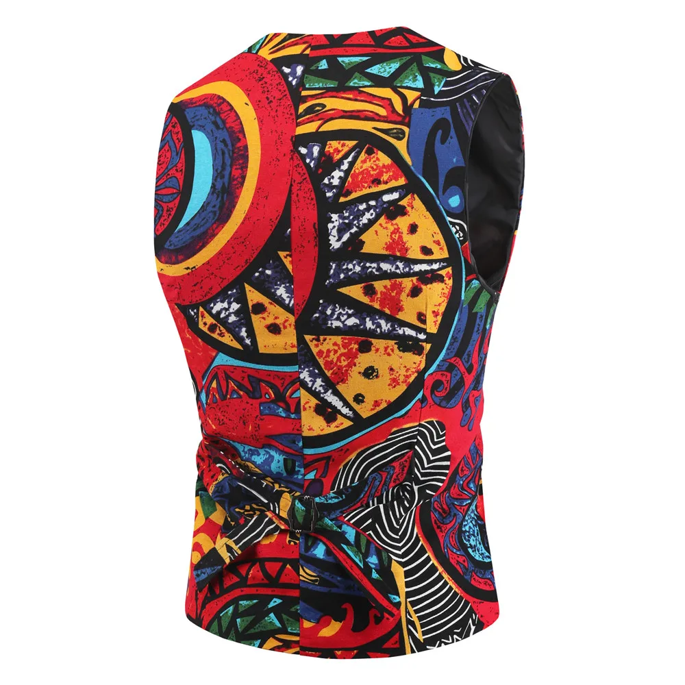 Mens Fashion Colorful Print Blazer Vests Casual Single Breasted V-neck Fashion Male National Style Casual Vests M-3XL