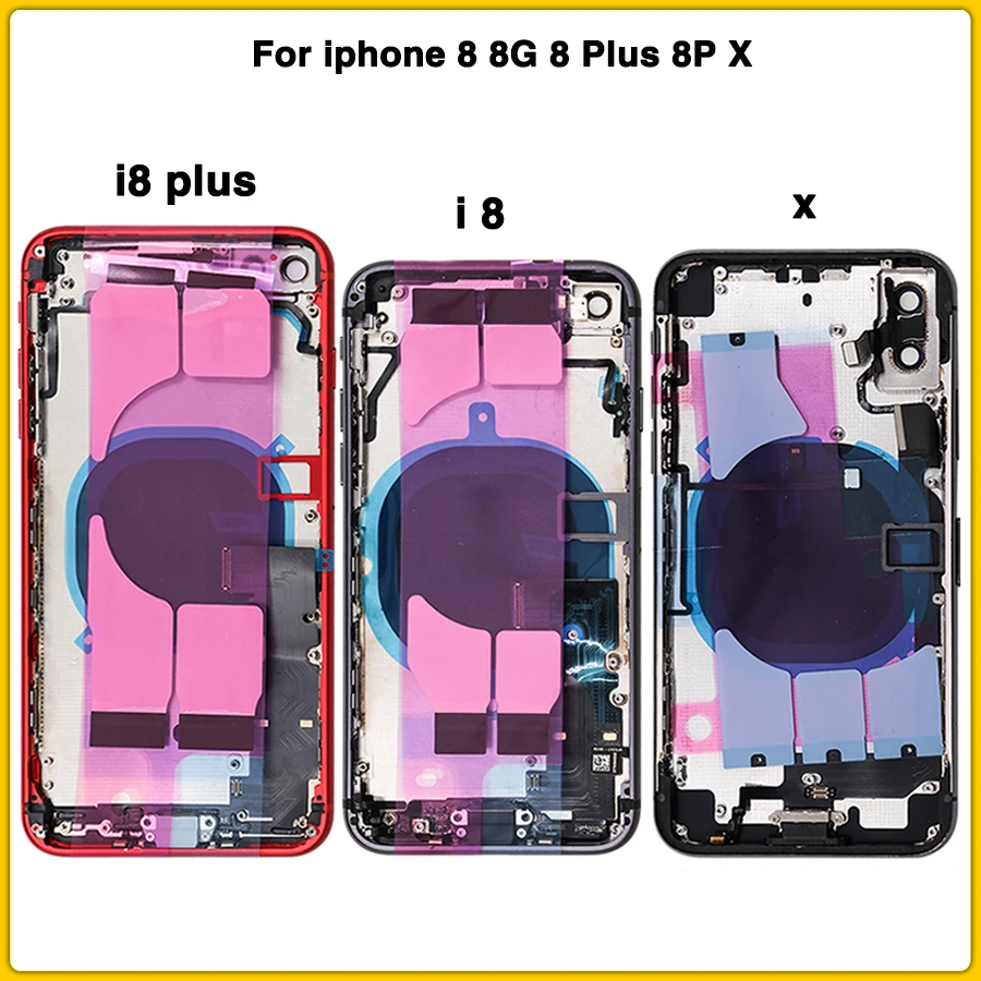 Чехол с полным корпусом для iphone 8, 8G, 8 Plus, 8 P X, задняя крышка для батареи, задняя крышка для двери+ средняя рамка Шасси с гибким кабелем+ sim-карта