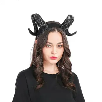 

Gothic Halloween Women Girls Headband Sheep Horn Forest Animal Cosplay Costume Hair Hoop Demon Evil Plastic Party Photo Props
