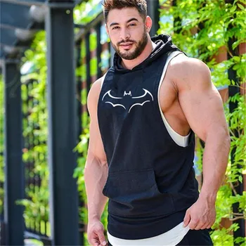 

Men's Casual High Quality Cotton Funny Batman Print Hooded vest Short Sleeve Men's Hoodie vest Cool Men funny Hooded vest