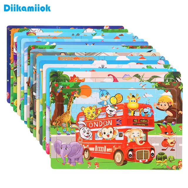 Hot New 30 Piece Wooden Puzzle Animal Kids Toy Wooden Jigsaw Puzzles Cartoon Vehicle Baby Learning Educational Toys for Children 1