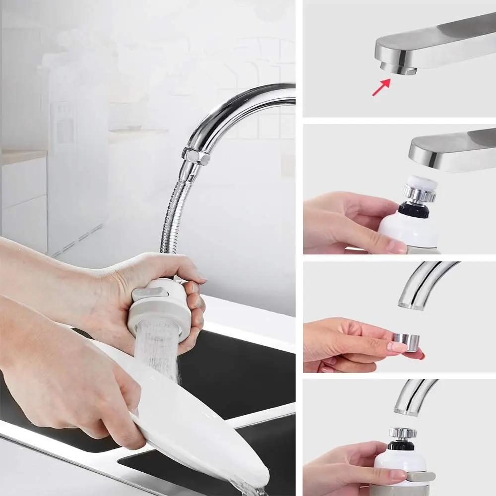 anti-éclaboussures 3 modes de réglage aérateur de tuyau diffuseur de buse adaptant au robinet de cuisine robinet de lavabo de salle de bain pivotant à 360 ° Aérateur de robinet