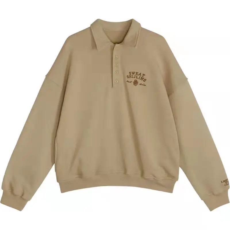 

Vintage Polo Collar Embroidery Pullover Oversized Sweatshirt Women Couple Casual Hoodies Streetwear Fashion Harajuku Autumn Tops