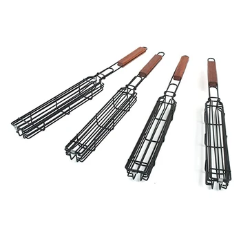 

1pc Barbecue Bar Shape Iron Skewer Basket Practical Barbecue Cage BBQ Mesh Holder Convenient Grill Basket For Party Camping