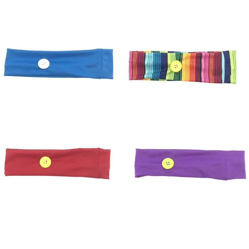 

Unisex Sport Wide Headband with Button Face Mask Holder Rainbow Stripes Bandana