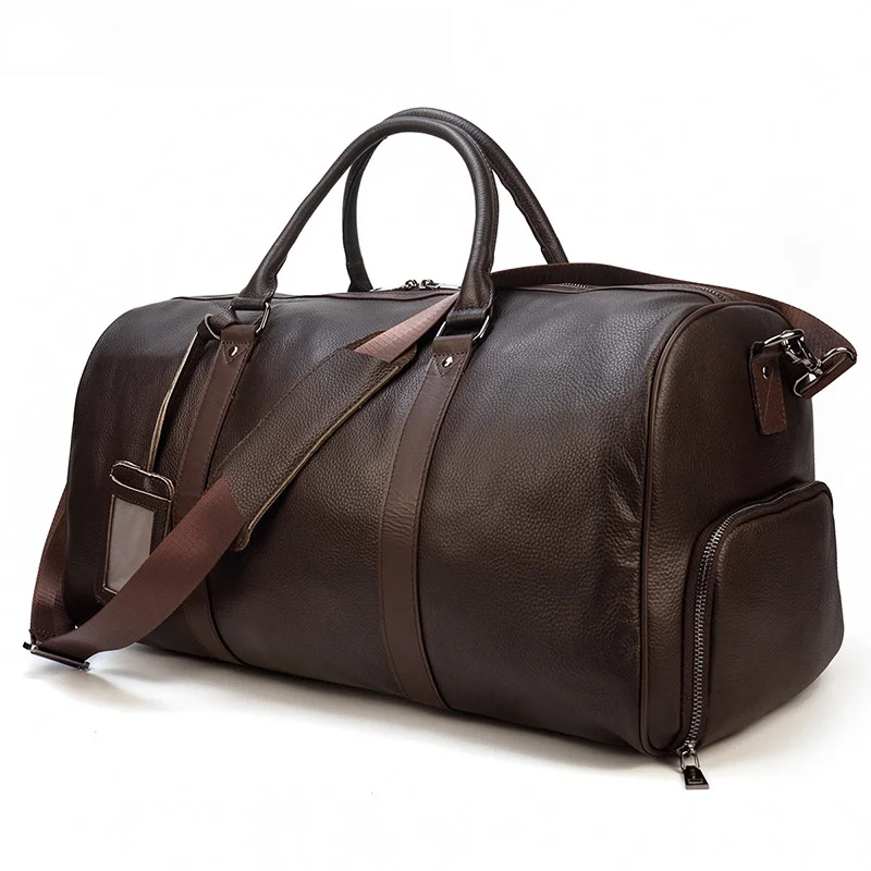 

Big Capacity Genuine Leather Travel Bags Men Women Soft Black Cowhide Casual Travel Duffel large luggage Weekend shoulder bag