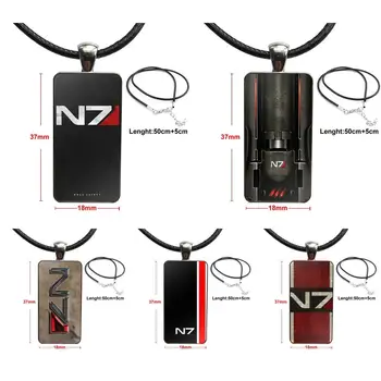 

Mass Effect N7 For Girls Gifts Glass Cabochon Jewelry Steel Color With Long Pendant Choker Rectangle Necklace