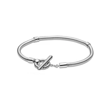 

2020 Autumn New Arrival T-Bar Snake Chain Bracelet Silver Color Bracelet For Women Fit Original Charm Beads Jewelry Gift