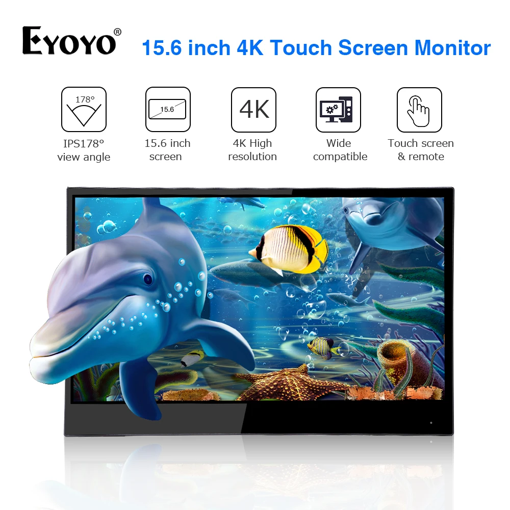 Портативный игровой монитор Eyoyo 15 6 дюйма 4K IPS сенсорный экран 1080p ЖК-Дисплей HDMI USB