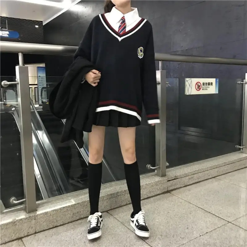 6 цветов, осенняя Высококачественная школьная форма в японском стиле для студентов, женский свитер с длинным рукавом Jk, школьная форма s, кардиганы - Цвет: navy sweater