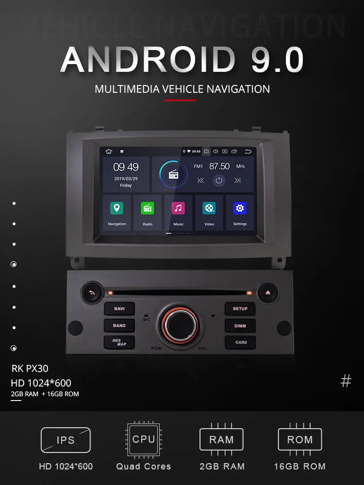 TOPBSNA Android 9,0 автомобильный dvd-плеер для peugeot 407 2004-2010 wifi автомобильный мультимедийный плеер 1 Din gps Navi Радио автомобильный стерео