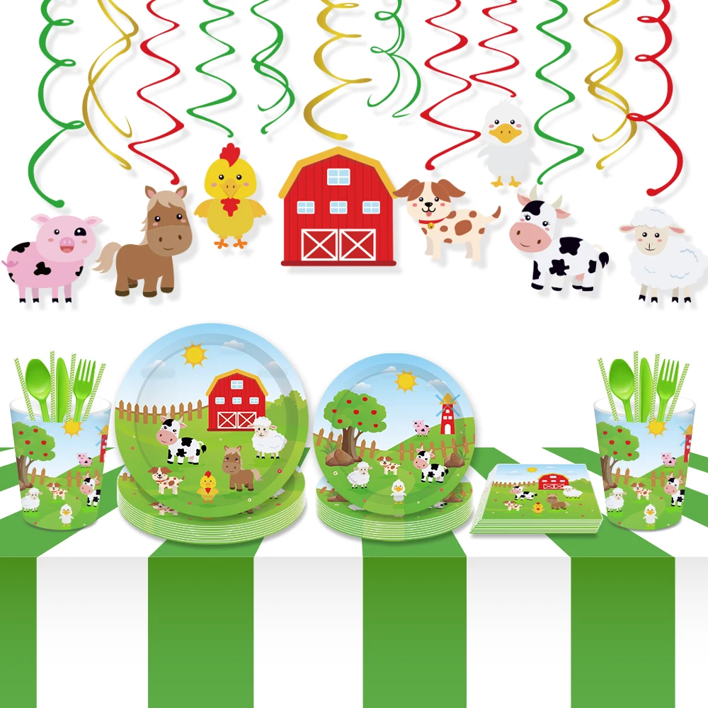 Farm Animals Kids Birthday Parties Decorations Party Balloon Cartoon Disposable Tableware Sets Baby Shower Party Supplies