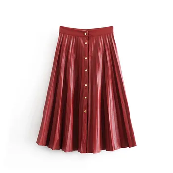

Casual High Waist Skrit Woman pu Solid color Ladies Skirts Womens High Street Spring New Fashion streetwear Button Pleated