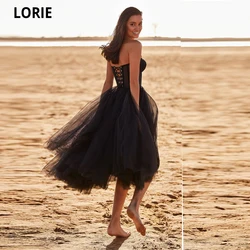 LORIE Simple A Line Long Prom Dresses 2021 Sweetheart Tulle Fish Bones Coset Lace-up Back Evening Gowns Vestidos De Noche