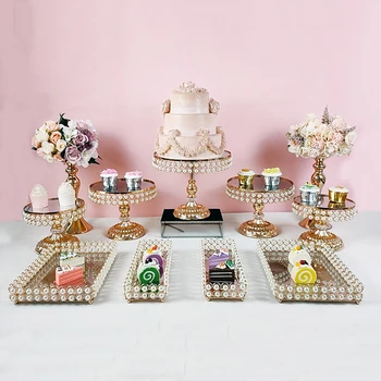 

Gold platin Pearl cake table Gold Accessory Tray Dessert Metal for Wedding Mirrors Cake Stand