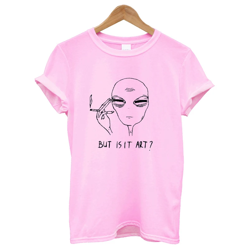 Футболка с надписью But Is It Art, женская футболка с коротким рукавом и круглым вырезом, забавный рисунок, летние топы размера плюс, футболка, женская одежда - Цвет: G135-Lpink