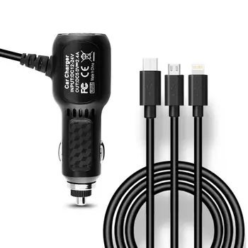 

Quick Charge Car Charger For Mobile Phone 3-in-1 Dual Usb Car Charger Fast Charging Adapter Usb Car Charger One Line Three Used
