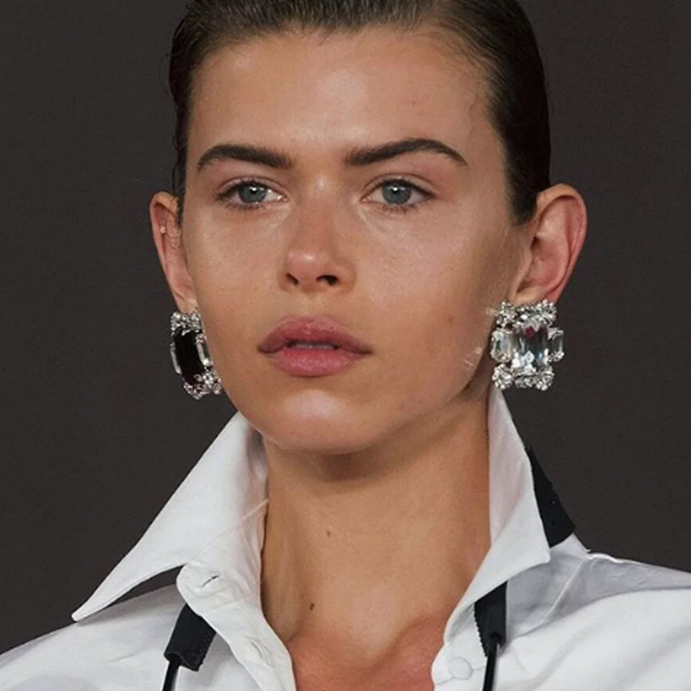Transparent Crystal Clip Earrings Big without Piercing For Women Rhinestone Charm Square No Hole Ear Clip Wedding Bridal Earring