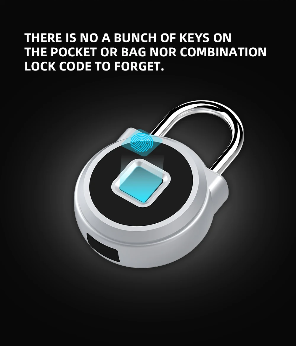 

Keyless USB Rechargeable Door Lock Fingerprint Lock Electronic locks Security Padlock Smart Padlock Anti-Theft Luggage Case Lock